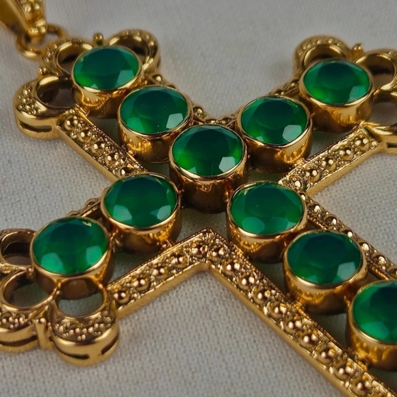 Nicky Butler Designer Signed Bronze Collection Green Chalcedony Cross Necklace main image 2